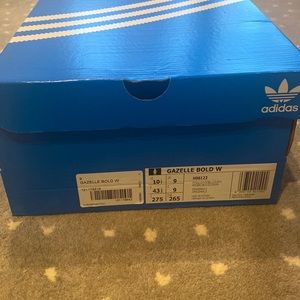 Brand new size 10.5 women’s pink suede Adidas Gazelle sneakers—never worn.